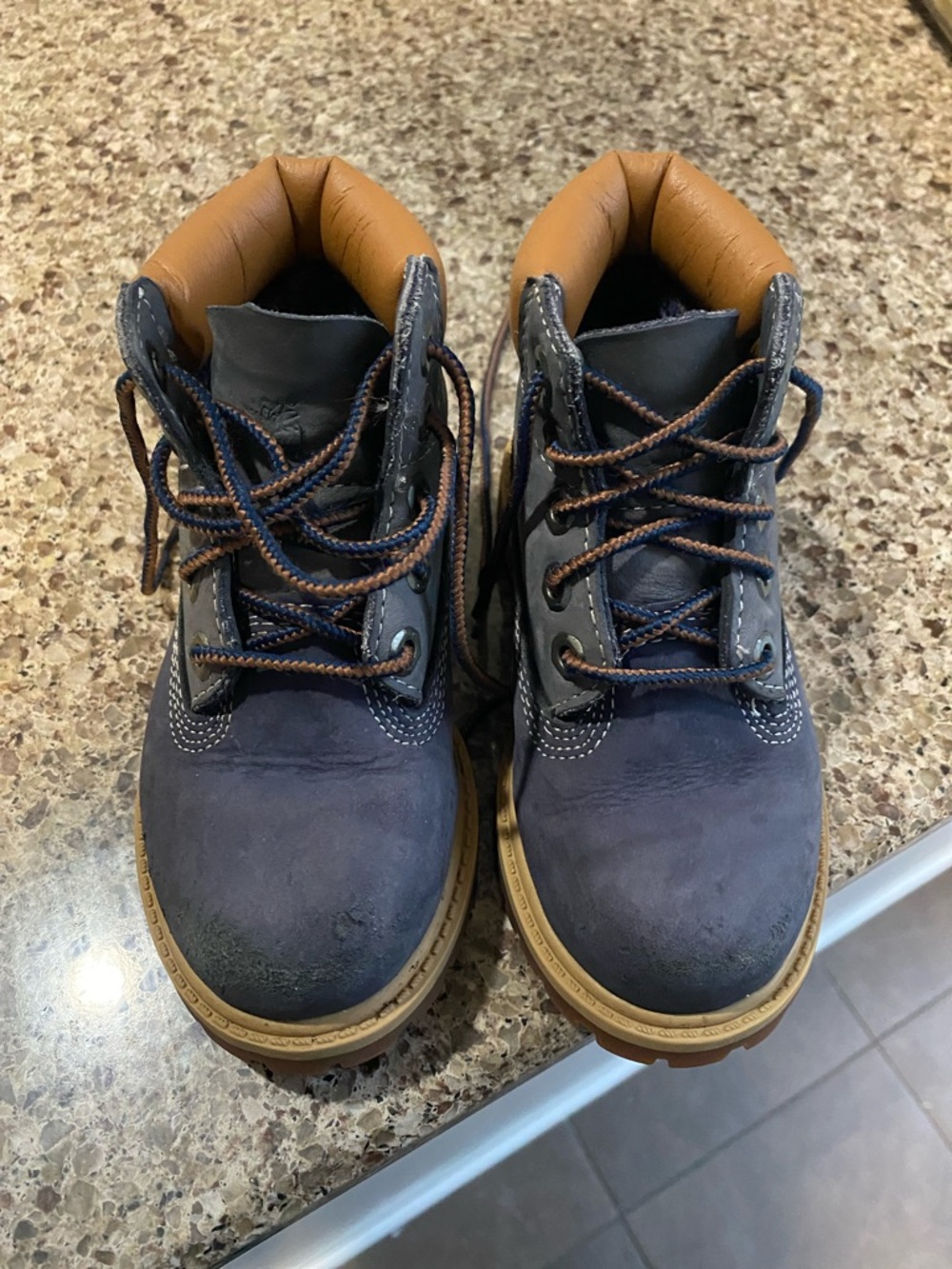 Timberland Navy Blue and Tan Kids Lace-Up Boots - toddler 8